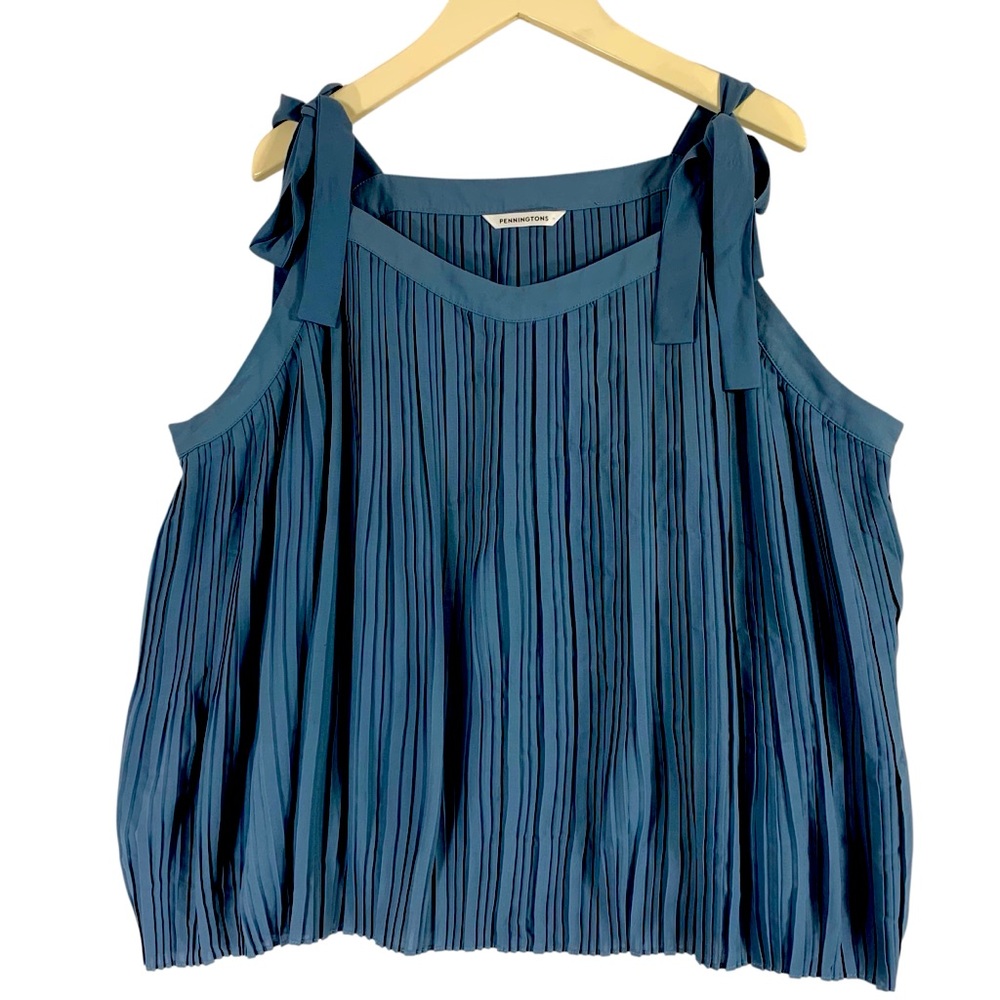 Penningtons Teal Pleated Tie-Shoulder Tank Top